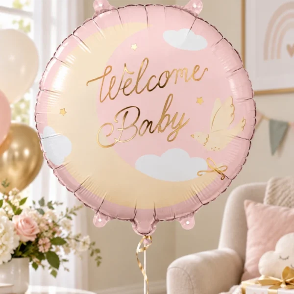 Rožinis balionas welcome baby