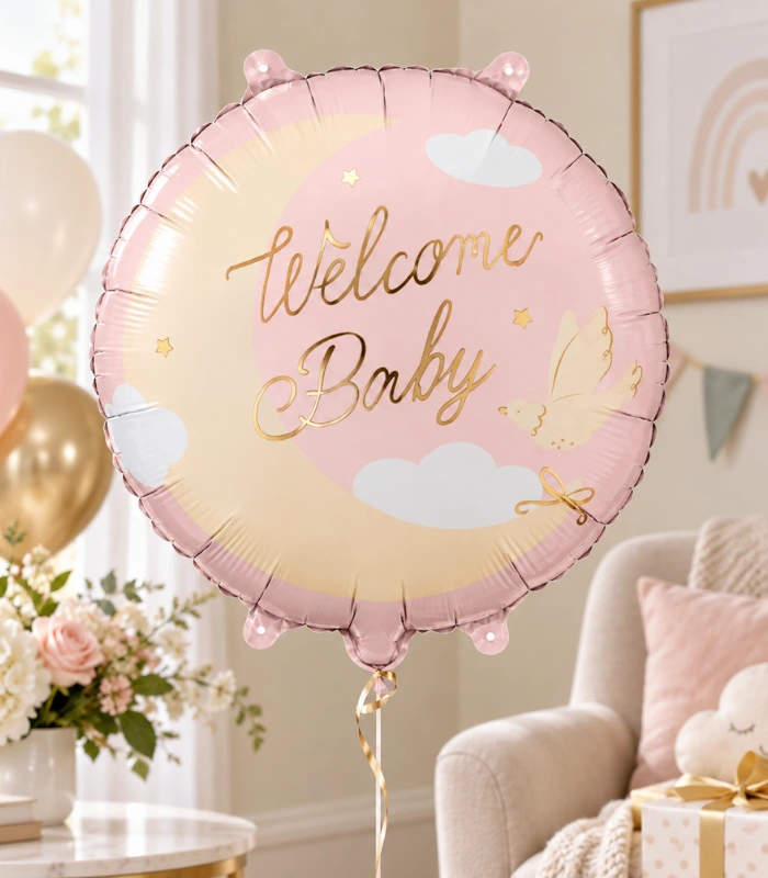 Rožinis balionas welcome baby